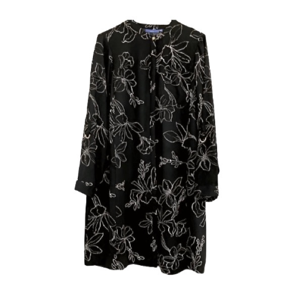 Apt. 9 Black & White Floral Pattern Long Sleeve Button Shirtdress - Size XL - Picture 2 of 9
